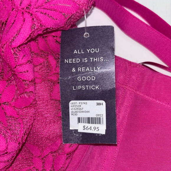 Cacique Asymmetrical Lightly Lined Balconette Bra Size 38H Pink - Picture 5 of 5